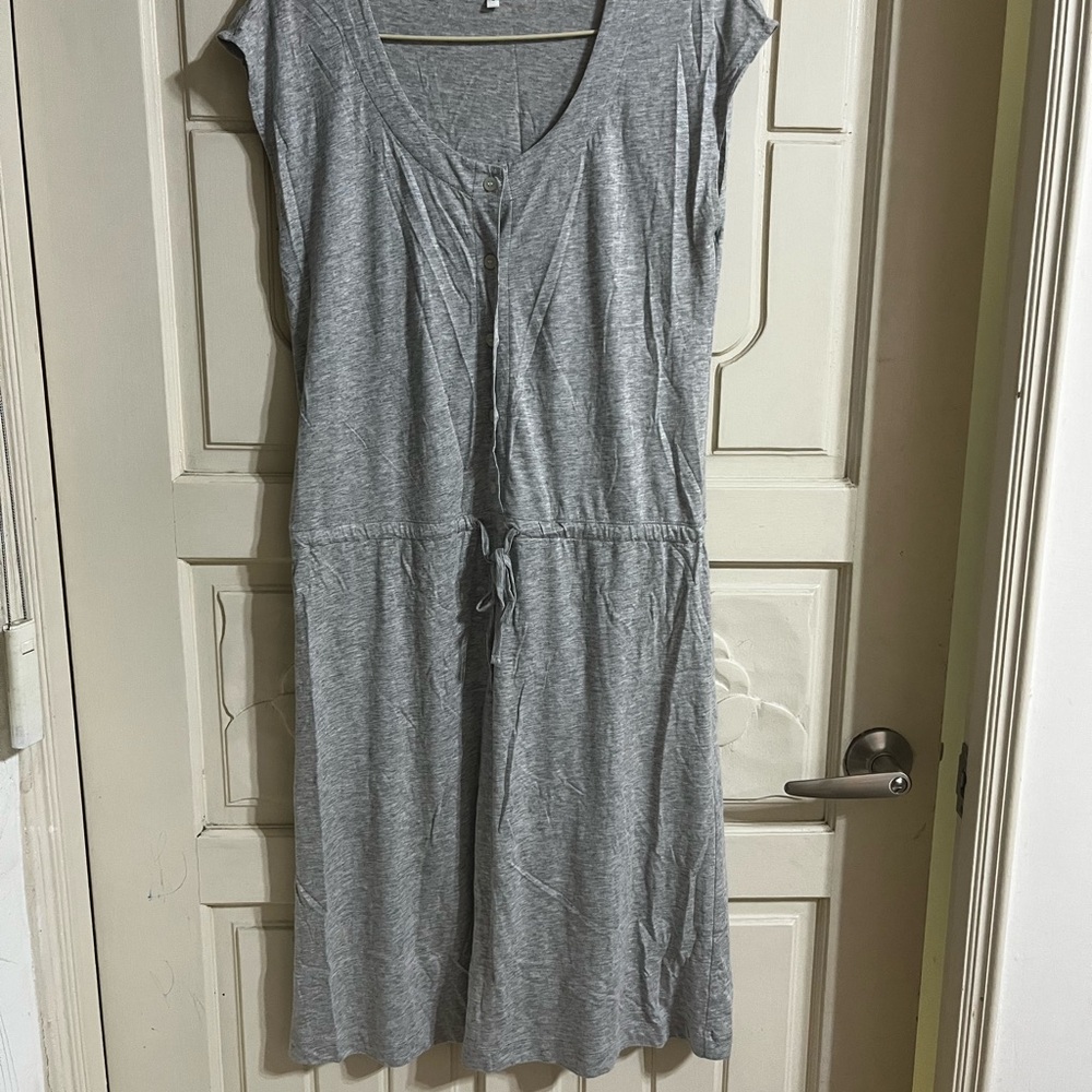 Gray Casual scoop neck Dress with elastic drawstring waist